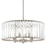 Kira Home Delilah 16' Modern 4-Light Crystal Drum Chandelier + Clear Beveled Glass Panels, Brushed Nickel Finish