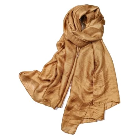 Shanlin Solid Color Silk Feel Long Scarves, Gold, Large Cover