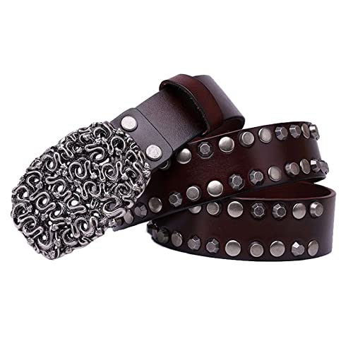 Ceinture cloutée rock pour homme en cuir véritable de vachette 130 cm