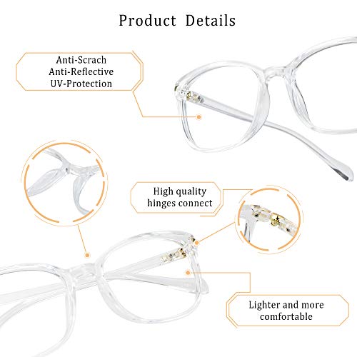 LifeArt Blue Light Blocking Glasses, Anti Eyestrain, Computer Reading Glasses, Gaming Glasses, TV Glasses for Women and Men, Anti Glare (Clear, No Magnification)
