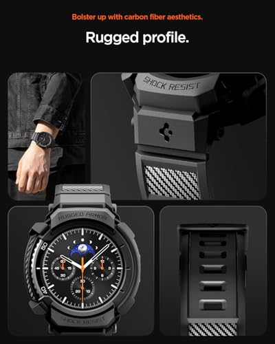Image of Spigen Rugged Armor Pro for Samsung Galaxy Watch 8 Classic (46mm) Case with Strap - Matte Black