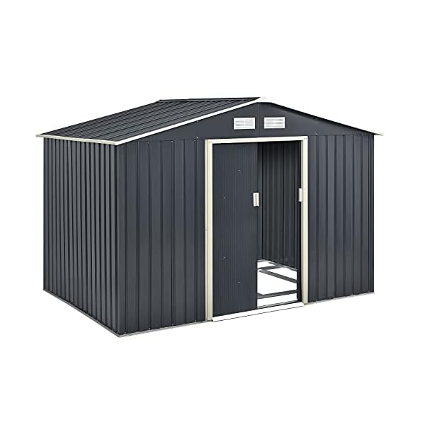 Juskys Metall Gerätehaus XL 9m³ mit Satteldach, Schiebetür & Fundament - 277 × 191 × 192 cm - anthrazit - Geräteschuppen…
