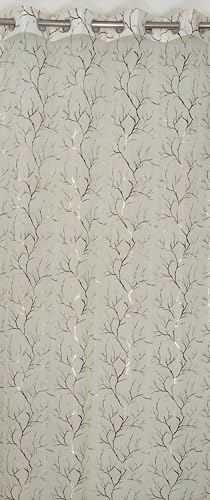 Image of littlelotus Tree Print Tissue Net Sheer Transparent Grommet Curtains for Long Door 9 feet Long Set of 2, Cream