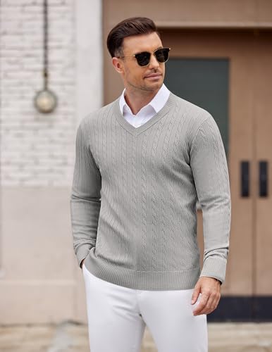Pull col V hommes gris clair pour un style casual chic au bureau - 3