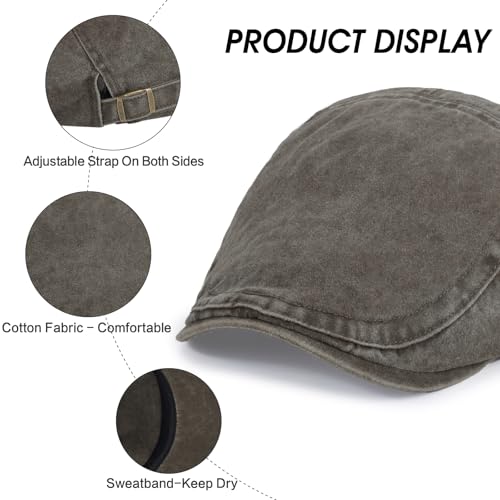 Image of 3Pcs Men's Newsboy Caps Cotton Cooling Hat Adjustable Flat Cap for Men