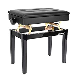 Neewer Verstelbare Houten Piano Bench Kruk met Bladmuziek Opslag Zwart Solo Seat PU Lederen Kussen, Massief Hard Hout…