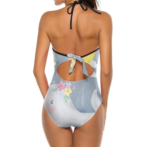 Monokini une pièce motif mignonne baleine avec tissu extensible