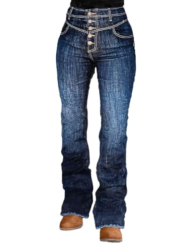 Flamingals Bootcut Straight Leg High Rise Casual Botton Fly Raw Hem Denim Jeans2