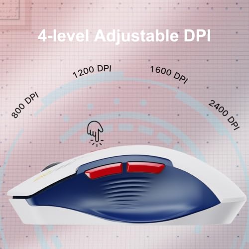 Image of Uineer Wireless Mouse, [Upgraded] Visible Battery Display，Rechargeable Laptop Mice 2.4G USB, 4 Adjustable DPI Levels,Optical Raton Wireless for Laptop PC Computer,White and Blue