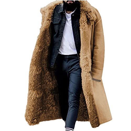 Faux Shearling Overcoat for Men Winter Warm Thick Trench Coat Outwear Thermal long Parka Fuzzy Fur Lined Long Jacket2