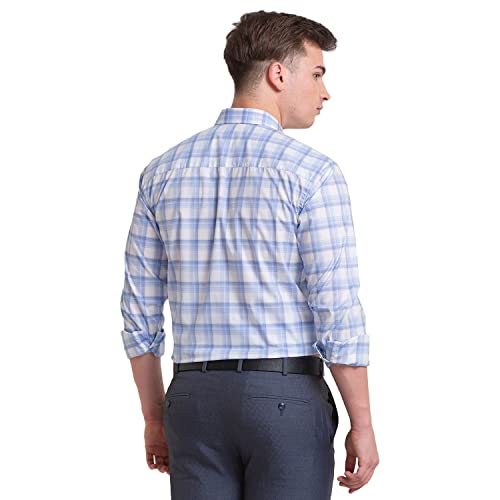 Image of Park Avenue Men's Cotton Blend Checks Pattern Slim Fit Cut Away Collar Full Sleeve Casual Shirt