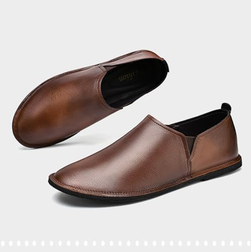 Men's Retro Soft Leather Hand Sewn Loafers Fashionable Non Slip Genuine Leather Business Driving Shoes Leisure and Lightweight Driving Loafers4