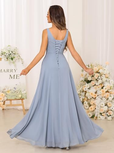 Chiffon V Neck Bridesmaid Dresses for Women Ruffles 2025 Pleated A-line Formal Party Dress with Slit AD1192