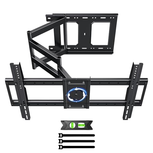 Image of Long Arm TV Wall Mount with 180Swivel and Tilt +5 /-20 Level Adjustment, TV Bracket Screen with Rotates 90 for TVs 37-75 Inches,Fits 8 inch-16 inch Wood Studs,Hold up 132LBS,Max VESA 600x400mm