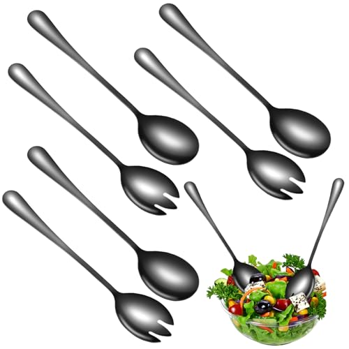 6 Stück Salatbesteck Edelstahl Vorlegebesteck, Schwerlast Salatbesteck Schwarz Hochglanzpoliert Salatlöffel, 20cm Servierlöffel Edelstahl, Salat Besteck Set für Familie, Hotels, Restaurants