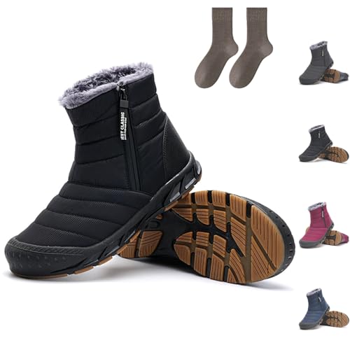 Snow Boots Mens Waterproof Winter Boots, Winter Boots Men Zipper, Slip On Outdoor Boot, Fuzz Lined Warm High Top Boots for Men