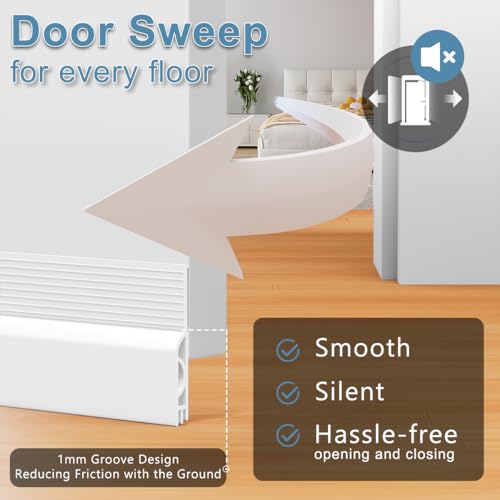 Image of Door Draft Stopper, Adjustable Door Sweeper for Bottom Door Door Door Gap Filler for Outside and Interior Doors, Door Air Peeler Blocks Noise and Cold Weather (90cm, White)