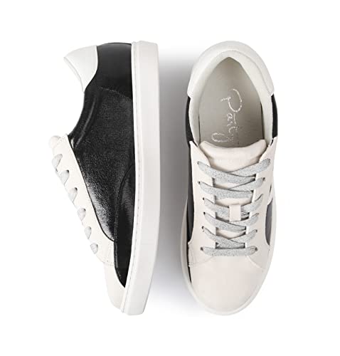 Image of PARTY Women's Fashion Sneaker Lace Up Low Top Comfortable Cushioned Walking Shoes,Podcast,Black Met,8.5