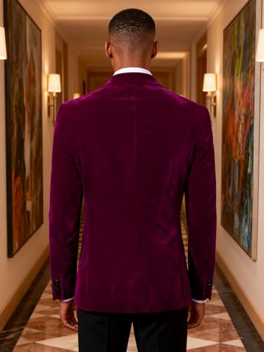 Image of Barry.Wang Velvet Mens Blazer Mardi Gras Sport Coat Brooch Regular Fit Tuxedo Peaked Lapel Suit Jacket Carnival Parade