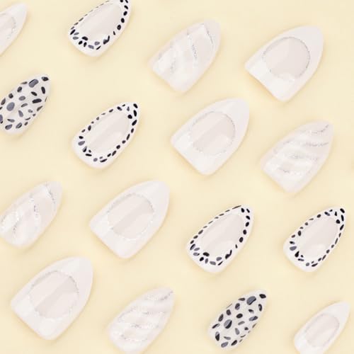 Image of Secret Lives Black Spotted Leopard Print Almond Press-On Nails - Trendy Wearable Nail Art, Reusable False Nails