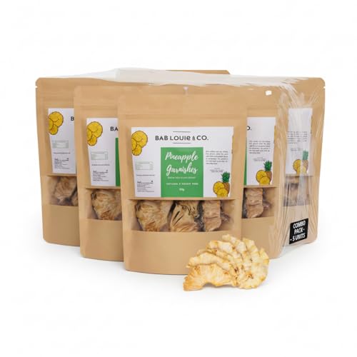 Image of Bab Louie & Co. Dehydrated Pineapple Slices for Cocktail Garnish, 100% Natural Dried Fruits for Drinks, Gluten Free, Vegan (Pack of 5, 50 Gram Each)