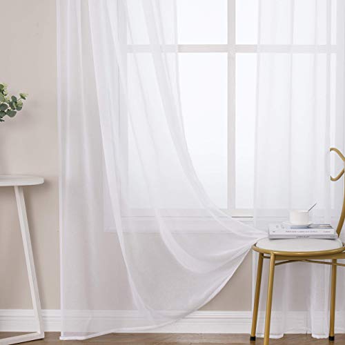 MIULEE 2 Panels Sheer Window Curtains Elegant Window Voile Panels/Drapes/Treatment for Bedroom Living Room 55" Wx102 L Rod Pocket White - Image 3
