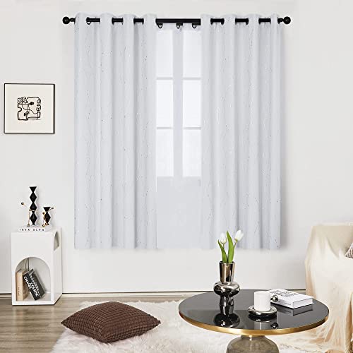 Deconovo Thermal Insulated Curtains Blackout Curtains Foil Dotted Line Printed Eyelet Curtains for Bedroom W55 x L70 Silver Grey One Pair - Image 2