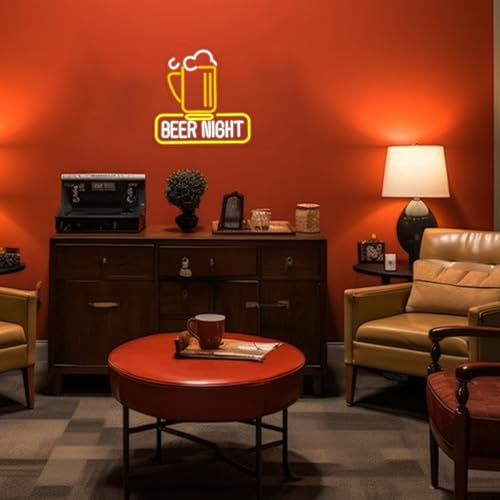 Image of Beer Night Neon Sign for Man Cave Bar Decor Yellow White Beer Neon Light Bar Neon Sign Wall Art for Bedroom Beer Pub Man Cave Restaurant Party Decor
