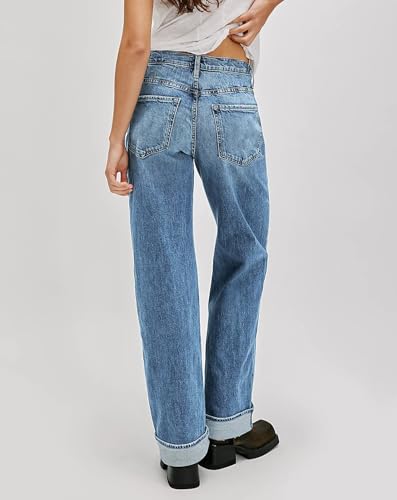 LifeShe Cuffed Jeans for Women Mid Rise Stretchy Straight Leg Jeans Casual Boyfriend Denim Pants3