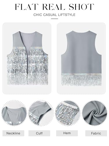 ZXZY Womens Sequin Fringe Sleeveless Vest Sparkly Lightweight Fitted Jacket Cardigan2