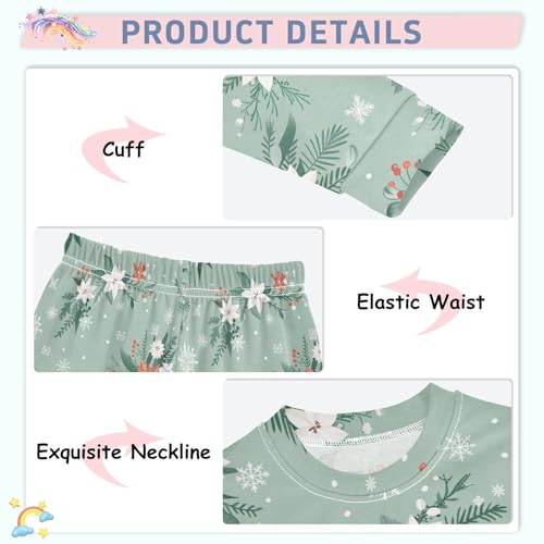 Fustylead Christmas Snowflakes and White Holly Floral Cotton Pajamas 2-Piece Long Sleeve Sleepwear Matching Set4