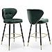 Set di 2 Sgabelli da Bar con Altezza Del Bancone con Schienale Sedia da Bar con Isola da Cucina, Gambe Nere, Sgabelli da Bar Imbottiti in Velluto di Metallo, Sala da Pranzo, Supporto 300 Libbre, Verde
