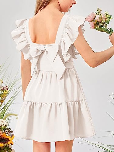 Imily Bela Girls Square Neck Summer Dress Ruffle Sleeve A-line Swing Casual Party Mini Dresses 5-14 Years3