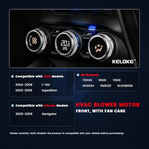 Image of KELOKE Front HVAC Heater Blower Motor Fan Compatible with Ford F-150 2004-2008, Expedition 2003-2006 & Lincoln Navigator 2003-2006, with Fan Cage, Replace# 700139 6L1Z19805B