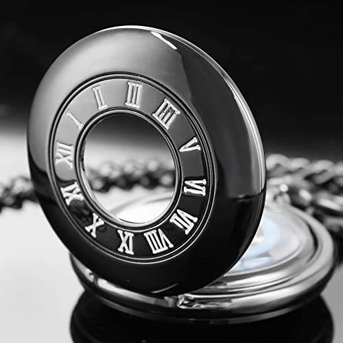 Image of Steampunk Vintage Smooth Roman Carved Case Design Mechanical Hand-Wind with Chain & Box Best Gifts