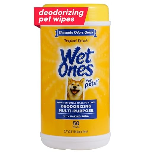 Wet Ones for Pets Deodorizing Multi-Purpose Dog Wipes With Baking Soda | Dog Deodorizing Wipes For All Dogs in Tropical Splash Scent, Wet Ones Wipes for Deodorizing Dogs | 50 Ct Cannister Dog Wipes