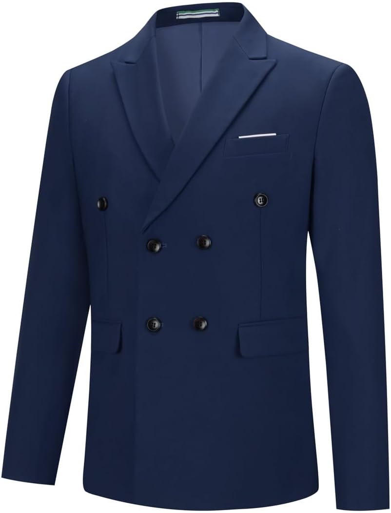 Men's Double Breasted Blazer Slim Fit Formal Sport Coat Jacket for Business Wedding