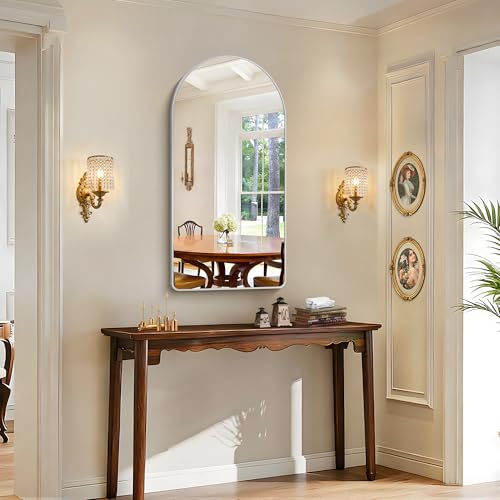 Image of FORBATH Arched Bathroom Mirror 24x48 Inch, Silver Bathroom Mirror Wall Mounted Modern Aluminum Alloy Frame Arch Mirror for Bedroom Living Room Entryway, Hanging or Leaning Against Wall