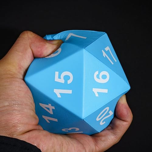 Image of Large Foam D20 Dice, 80mm Jumbo D20 DND Spindown 20 Sided Dice D&D Polyhedral with Drawstring Bag for Role Playing Games (Blue)