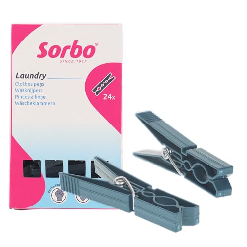 Sorbo Recycled Clothes Pegs, Extra Strong, UV Protection, Made from 98% Recycled Plastic, Anti-Slip Grip, Pack of 24