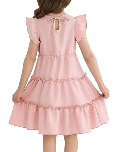 Girls Summer Dresses Tiered Crinkle Flowy Ruffle Sleeve A-Line Swing Backless Bow Lace-up Dress Size 4-12 Years4