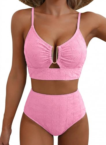 Image of Herseas 2 Piece Bikini Set U-Wire Cutout Popular Swimsuit High Waisted Textured 2026 Summer Beach Swim Bathing Suits