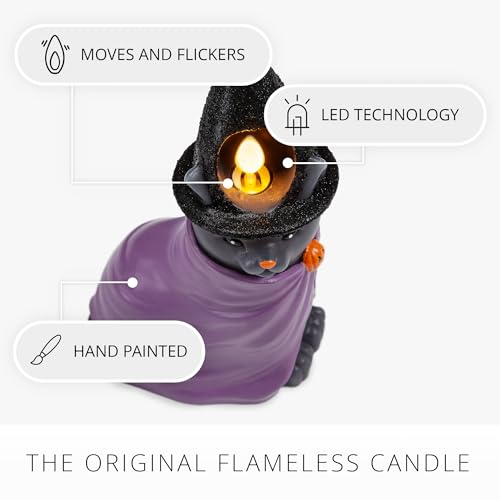 Luminara Flameless Halloween Witch Cat Candle 3.5" x 7", Flickering LED Moving Flame Light, Real Wax Hand Painted Details, On/Off Timer, Batteries & Remote Sold Separately, Autumn Fall Goth Decoration by Luminara - Image 2