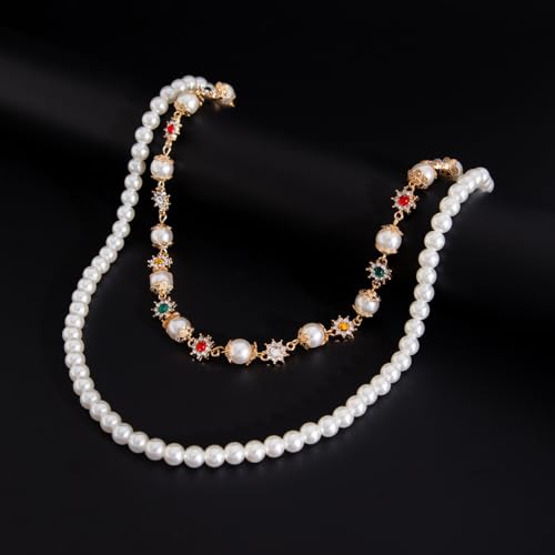Image of Layered Wallet Pants Chains for Men Dainty Rhinestone Flower Pearl Pocket Jeans Wallet Chain Punk Jewelry Gift for Women