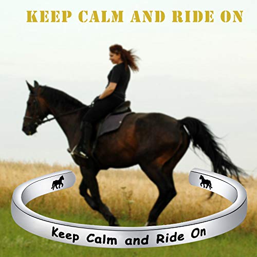 Image of PLITI Horse Lovers Gifts Horseback Riding Gift Equestrian Gift For Horse Lover Country Gift Keep Calm And Ride On Stainless Steel Running Horse Cuff Bracelet