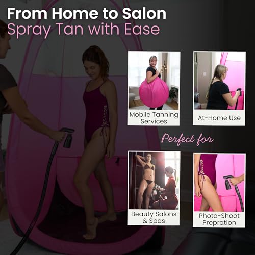 Large Spray Tan Tent – Deluxe Pop Up Tent Portable Tanning Booth with Carry Case – Clear Window for Perfect Spray Tanning – Easy Clean for Home & Salon(Pink) by Reneebeautytan - Image 6