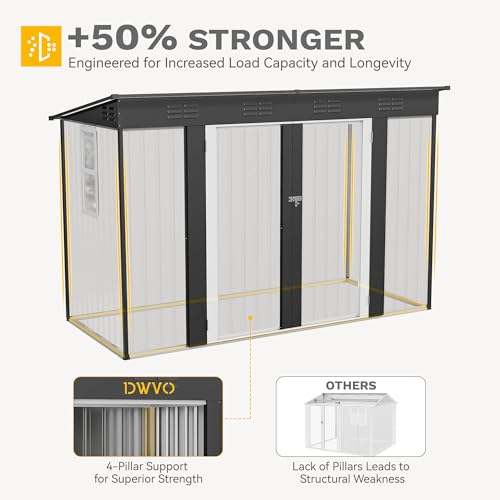 Image of DWVO 9x4ft Large Tool Storage Shed with Window, Lockable Doors, and Sloped Roof, Oversized Steel Outdoor Storage Shed for Garden, Patio, Garage, Backyard, Lawn - Dark Gray