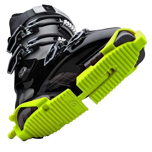 SkiSkootys スキーブーツ トラクションクリート - (大人&ユースサイズ、クラシックバージョン) - 調節可能な快適ソール スキーブーツを履いて歩いている時の保護 メンズ レディース ユース (ネオングリーン 大人)のサムネイル