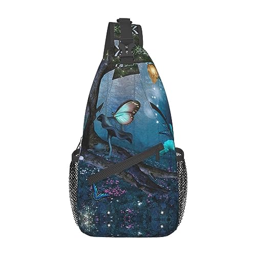 Sac à dos à bandoulière motif conte de fées noir avec sangle ajustable