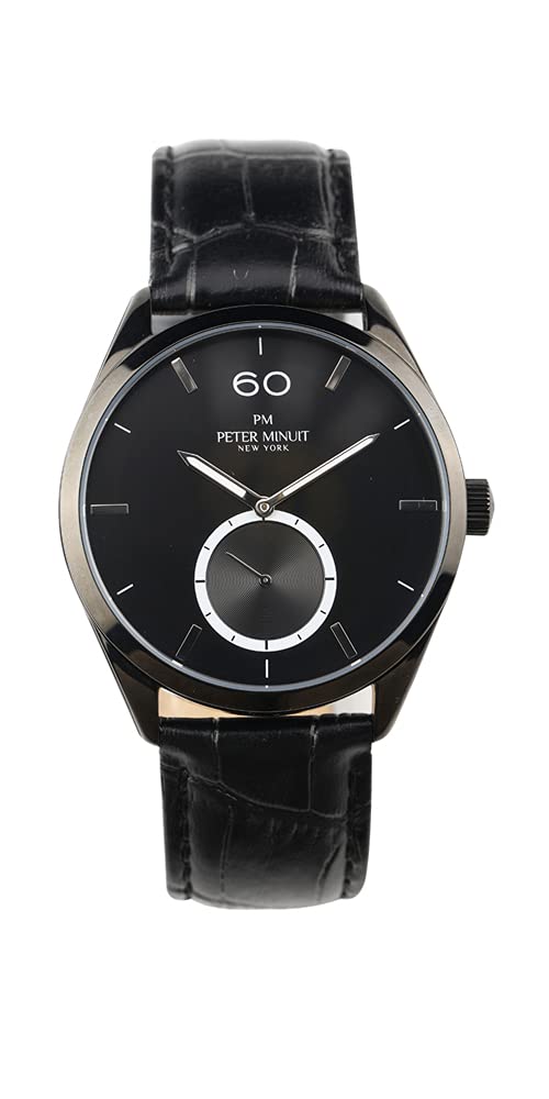 PETER MINUIT Wall Street Iconic Striking Yet Charming Analogue Leather Strap Japanese Quartz Black Dial Mens Watch PM253-A (B08T1V2Y2Y) Amazon Price History, Amazon Price Tracker